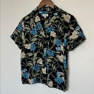Anthropologie Kensie Jeans Sky Camp Shirt Floral Hibiscus Sky Blue Small